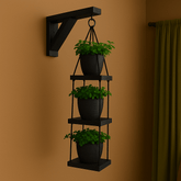Modern 3 - Tier Hanging Wall Shelf with Planters – Space - Saving Indoor Plant Holder for Home Decor - Mini Wood Craft