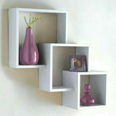 3 - Tier Cube Wall Shelf | Laminated MDF Floating Display Rack – White, Black & Brown - Mini Wood Craft