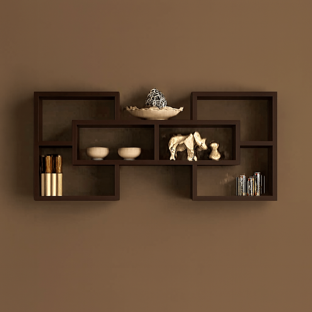 Modern Geometric Wall Shelf | Premium Wooden Floating Shelf for Home & Living Room Decor - Mini Wood Craft