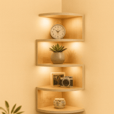 Modern Wooden Corner Shelf with LED Lighting – Space - Saving Home Décor in Pakistan - Mini Wood Craft