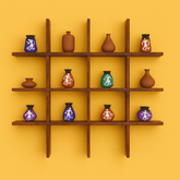 9 - Cube Grid Wall Shelf | Laminated MDF Display Rack – White, Black & Brown - Mini Wood Craft