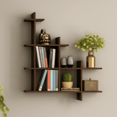 Modern Geometric Wall Bookshelf | Laminated MDF Display Rack – White, Black & Brown - Mini Wood Craft