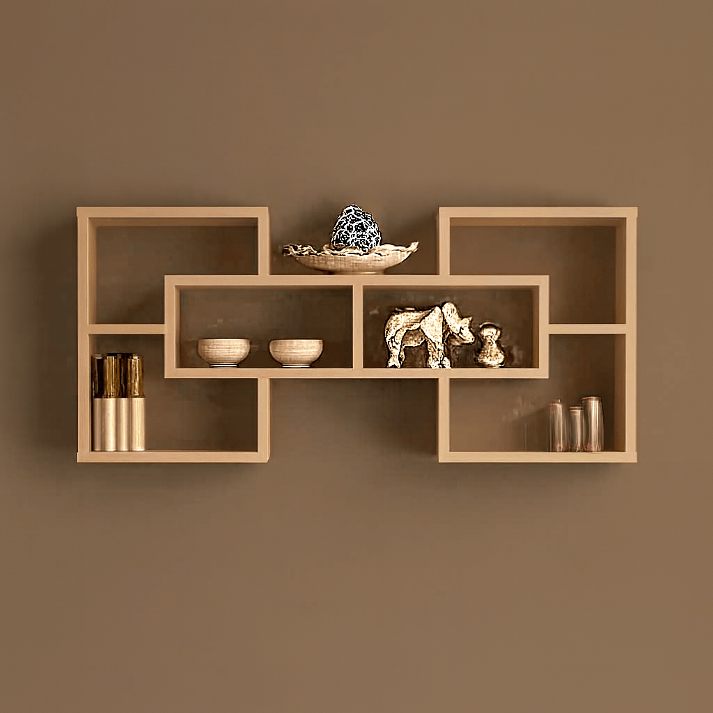 Modern Geometric Wall Shelf | Premium Wooden Floating Shelf for Home & Living Room Decor - Mini Wood Craft
