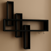 Modern Geometric Wall Shelf – Wooden Floating Wall Rack for Home Décor, Living Room & Office | Available in White, Black & Beige - Mini Wood Craft