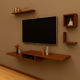 Modern Floating TV Console Shelf | Laminated MDF Wall - Mounted Media Rack – White, Black & Brown - Mini Wood Craft