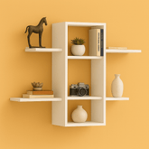 Modern Wooden Wall Shelf – White & Brown Floating Storage Rack for Living Room, Bedroom & Office - Mini Wood Craft
