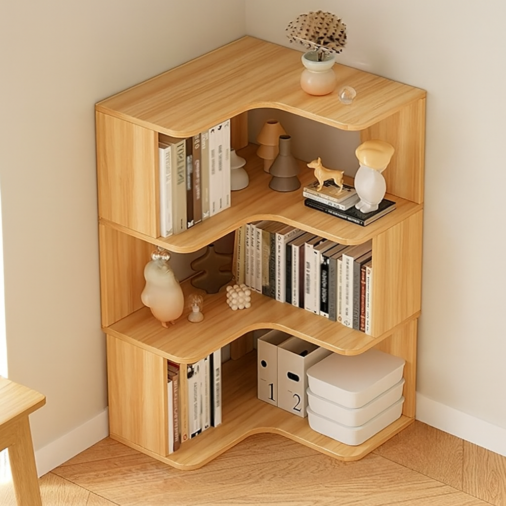Modern Wave-Design Corner Shelf – Premium Wooden Home Décor Storage Rack (Available in Brown, Beige, Black, White)