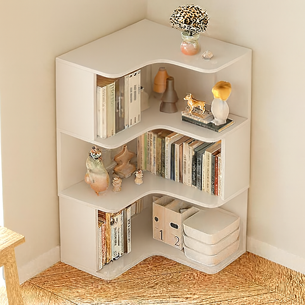 Modern Wave-Design Corner Shelf – Premium Wooden Home Décor Storage Rack (Available in Brown, Beige, Black, White)