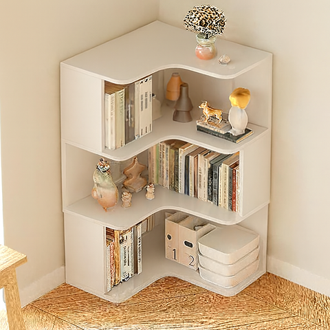 Modern Wave-Design Corner Shelf – Premium Wooden Home Décor Storage Rack (Available in Brown, Beige, Black, White)