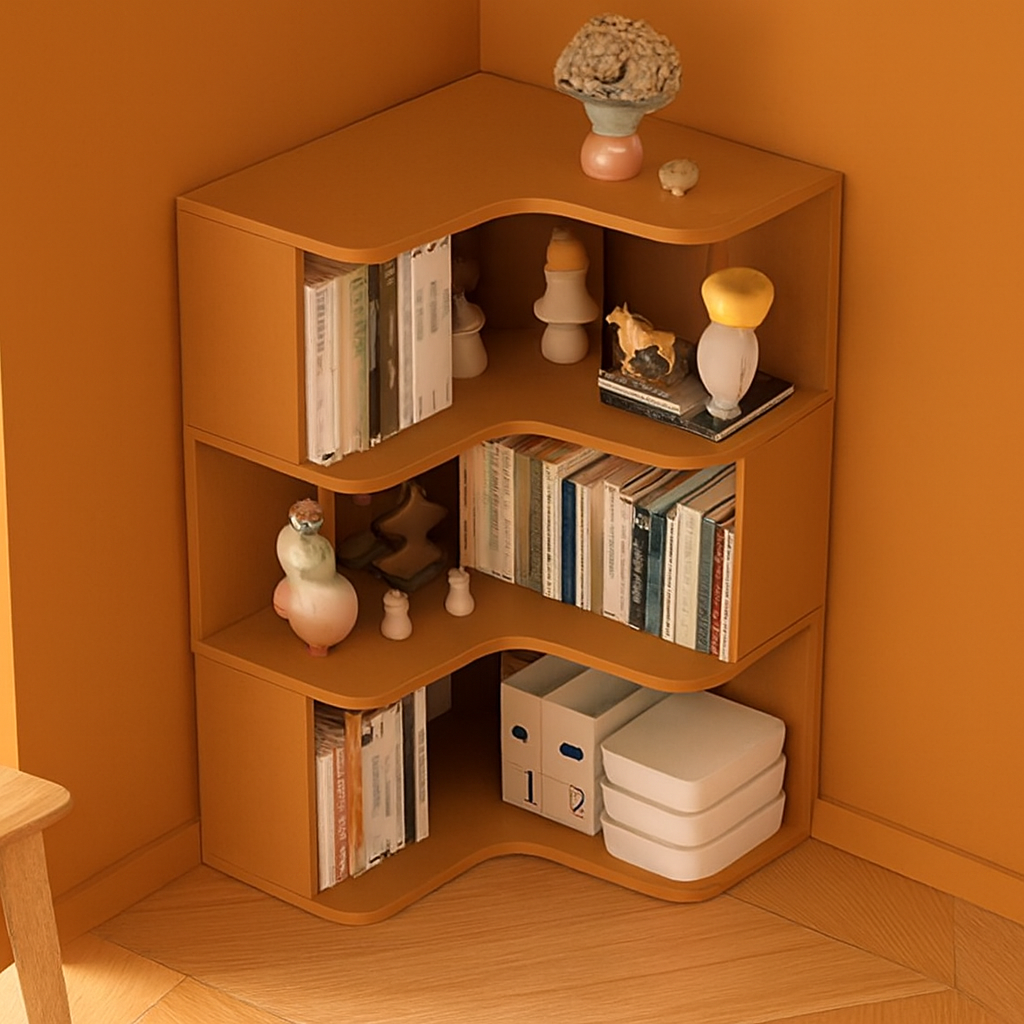 Modern Wave-Design Corner Shelf – Premium Wooden Home Décor Storage Rack (Available in Brown, Beige, Black, White)