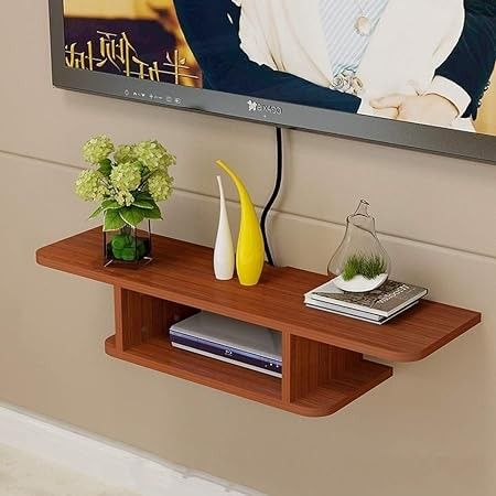Floating TV Console Shelf | Laminated MDF Wall-Mounted Media Rack – White, Black & Brown