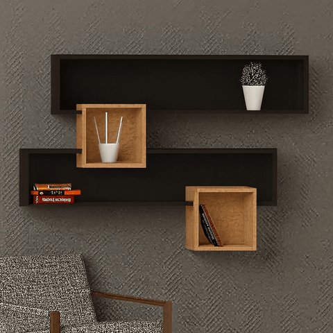 Premium Wooden Wall Shelf – Modern Brown & Skin Color Floating Rack | Space - Saving Home Décor Shelf - Mini Wood Craft