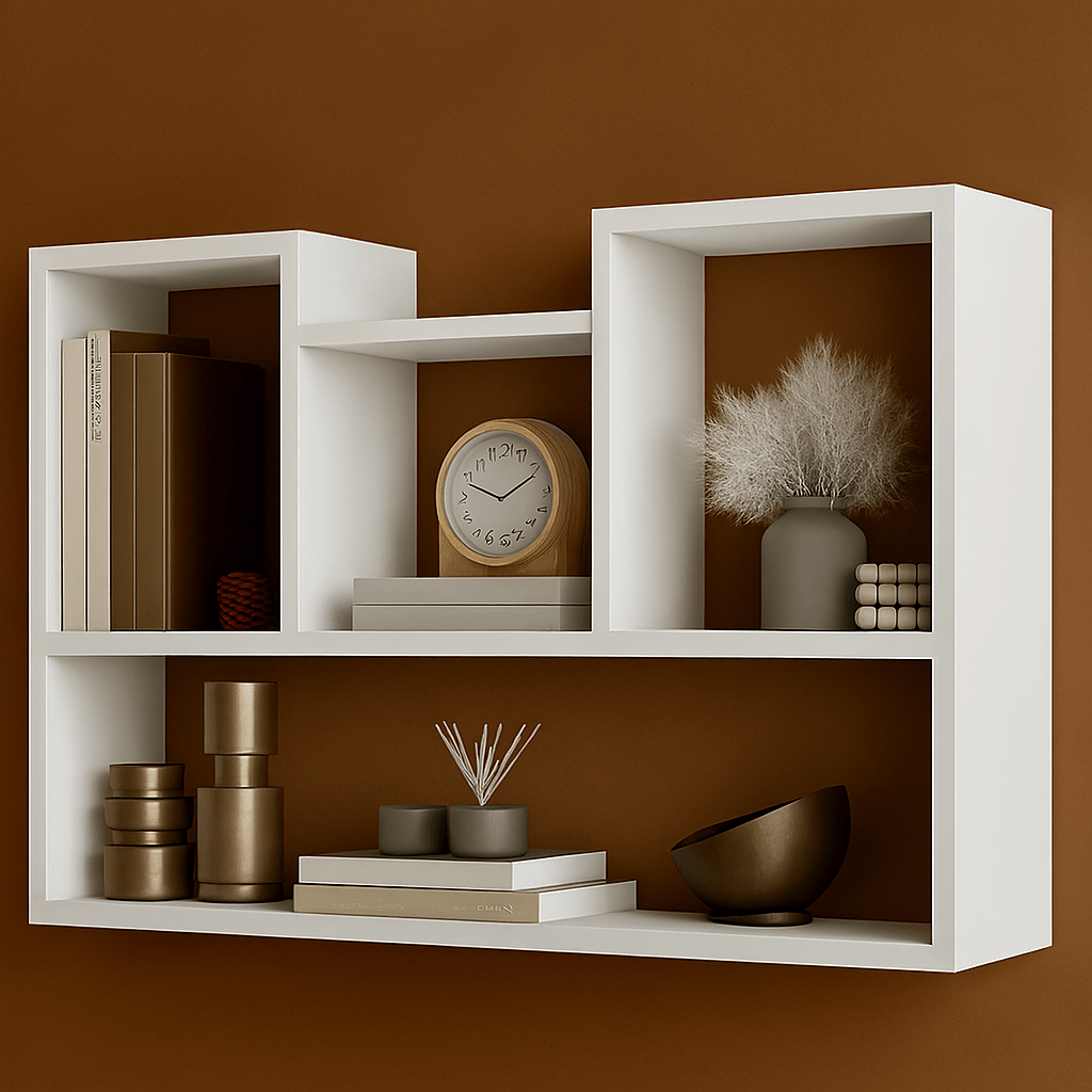 Modern Wall Mounted Wooden Shelf for Home Décor | Floating Display Rack for Living Room, Bedroom & Office – Available in White, Black, Brown & Beige - Mini Wood Craft