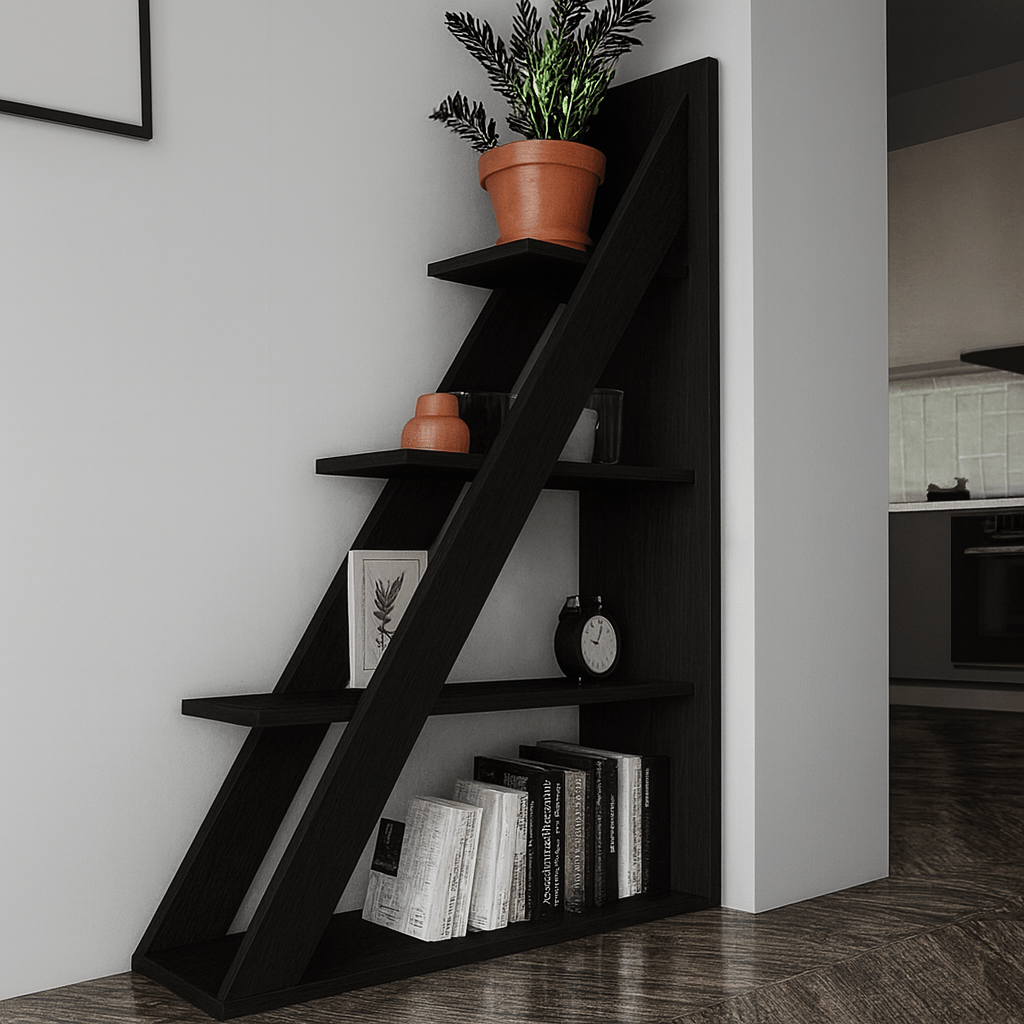 Modern Wooden Ladder Shelf – Space - Saving Corner Bookcase | Decorative Multi - Tier Storage Rack for Home & Office - Mini Wood Craft