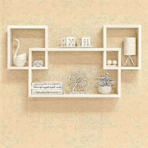 3 - Piece Geometric Wall Shelf Set | Laminated MDF Floating Display Racks – White, Black & Brown - Mini Wood Craft