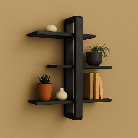 Modern Black Wall - Mounted Wooden Shelf | Luxury Floating Shelf for Living Room & Bedroom | Minimalist Home Decor Storage Rack - Mini Wood Craft