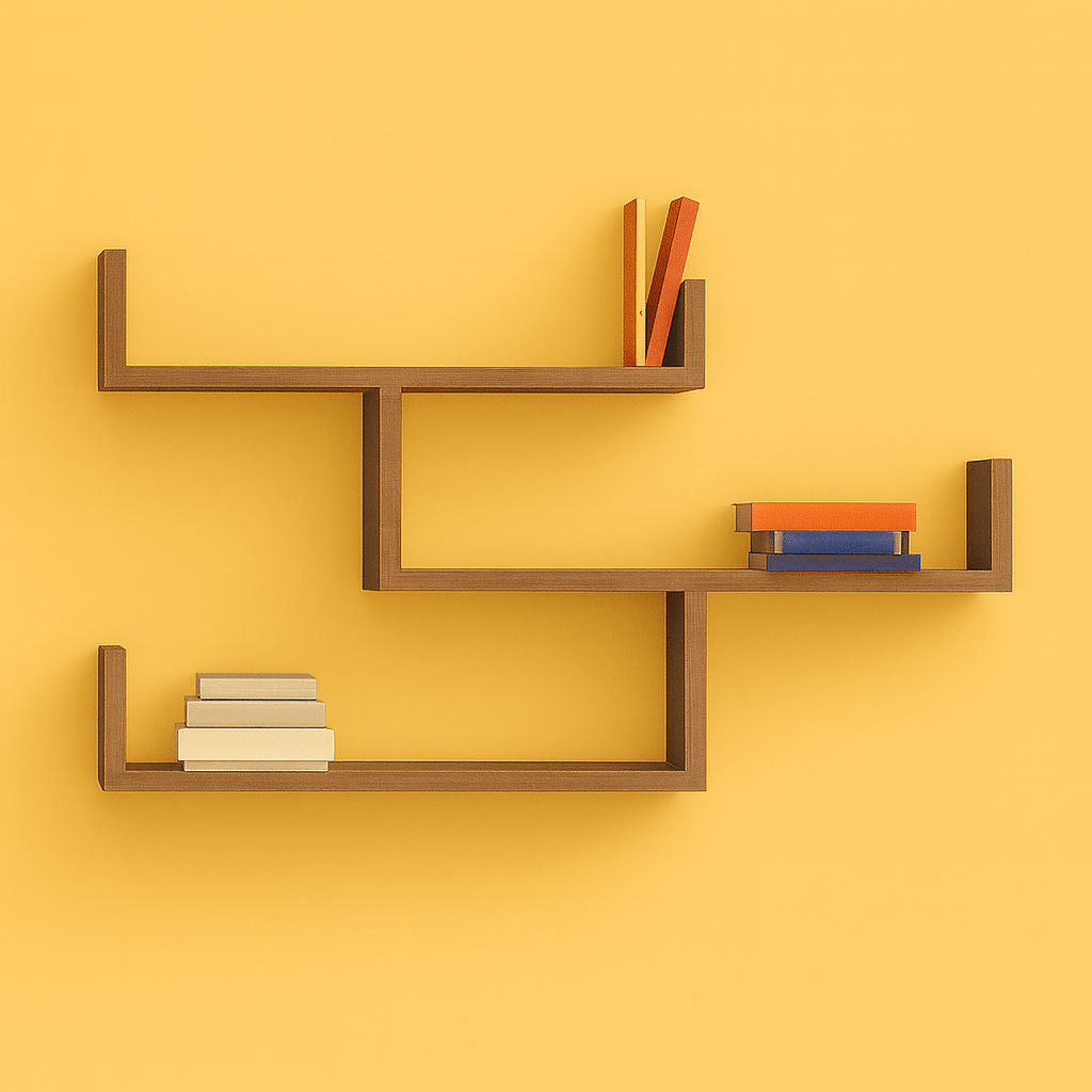 Wall Mounted Zigzag Shelf | Laminated MDF Floating Display Rack for Books & Decor - Mini Wood Craft