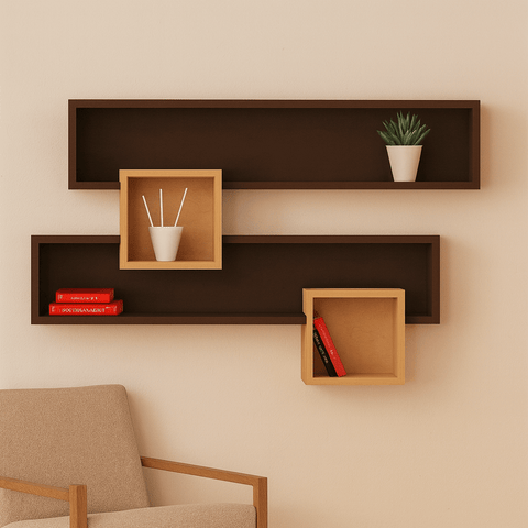 Modern Geometric Wall Shelf – Space - Saving Decorative Display Rack | Premium Wooden Wall Organizer - Mini Wood Craft
