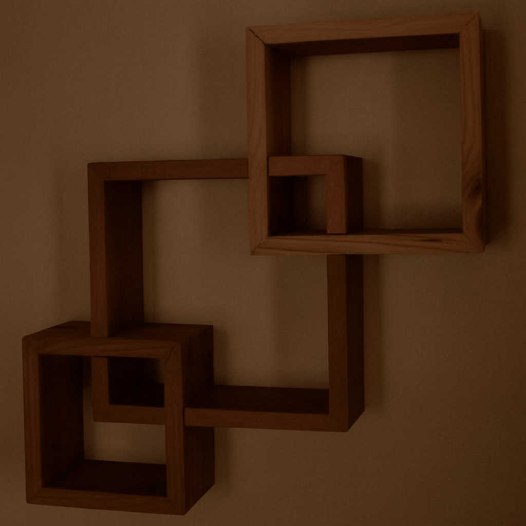 Modern Geometric Wall Shelf – Beige Floating Shelf for Home Decor & Interior Design | Wooden Wall Mounted Storage Rack - Mini Wood Craft