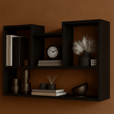 Modern Wall Mounted Wooden Shelf for Home Décor | Floating Display Rack for Living Room, Bedroom & Office – Available in White, Black, Brown & Beige - Mini Wood Craft