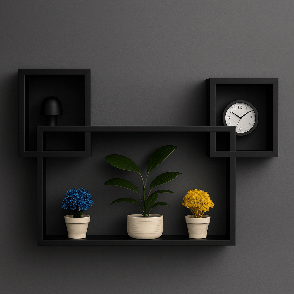 3 - Cube Geometric Wall Shelf | Laminated MDF Floating Display Rack for Plants & Decor - Mini Wood Craft