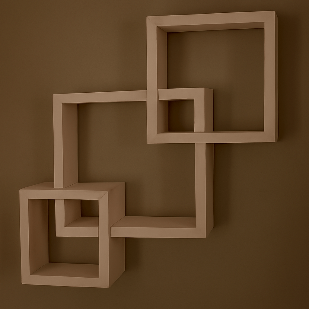 Modern Geometric Wall Shelf – Beige Floating Shelf for Home Decor & Interior Design | Wooden Wall Mounted Storage Rack - Mini Wood Craft