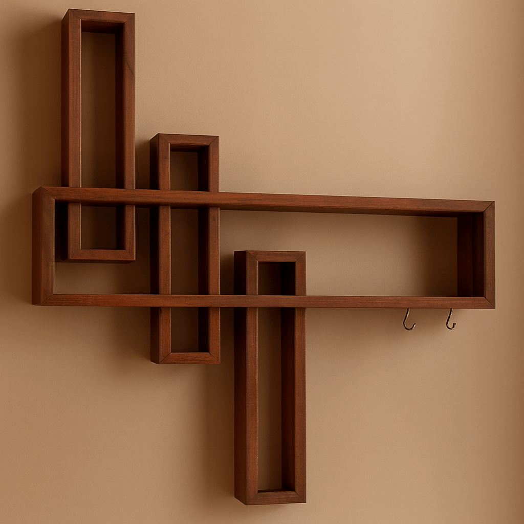 Modern Geometric Wall Shelf – Wooden Floating Wall Rack for Home Décor, Living Room & Office | Available in White, Black & Beige - Mini Wood Craft