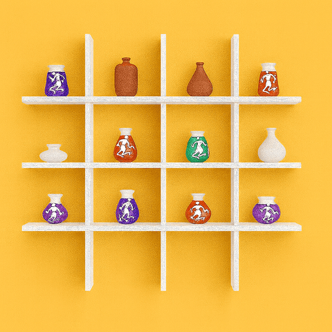 9 - Cube Grid Wall Shelf | Laminated MDF Display Rack – White, Black & Brown - Mini Wood Craft