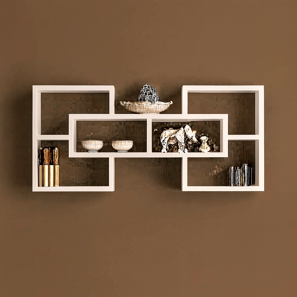 Modern Geometric Wall Shelf | Premium Wooden Floating Shelf for Home & Living Room Decor - Mini Wood Craft