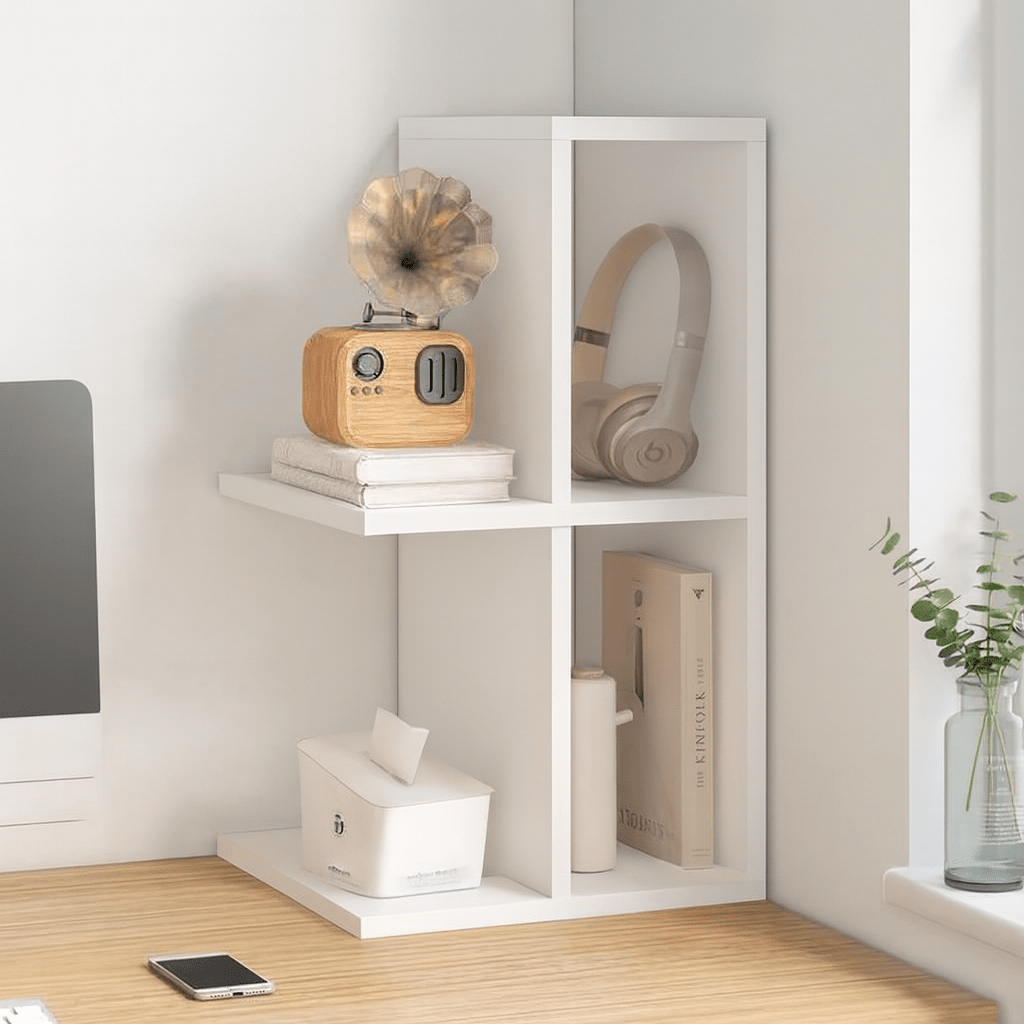 Modern Desk Organizer Shelf – Multi - Layer Tabletop Storage Rack for Books, Office Accessories & Home Décor | Space - Saving Stylish Desktop Shelf - Mini Wood Craft