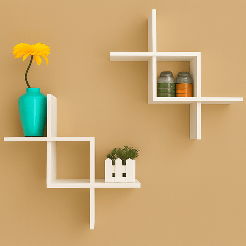 Buy Criss Cross Floating Wall Shelf Online in Pakistan | Modern Wooden Wall Rack – Mini Wood Craft - Mini Wood Craft