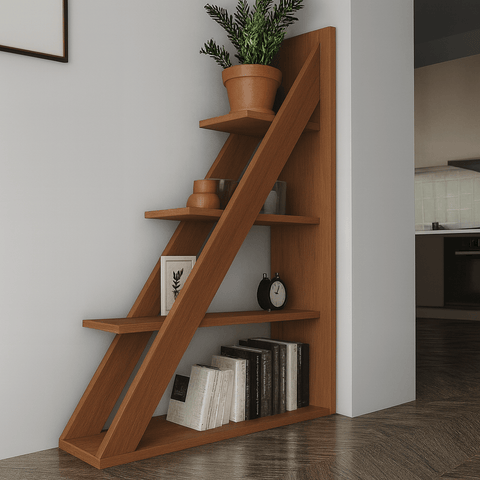 Modern Wooden Ladder Shelf – Space - Saving Corner Bookcase | Decorative Multi - Tier Storage Rack for Home & Office - Mini Wood Craft