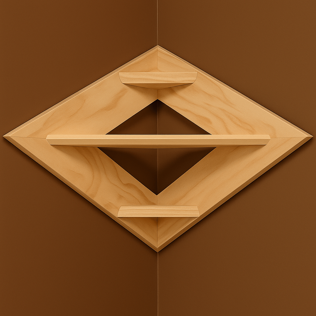 Modern Diamond Corner Shelf – Beige Wall Mounted Wooden Shelf for Living Room, Bedroom & Home Décor | Space - Saving Floating Design - Mini Wood Craft