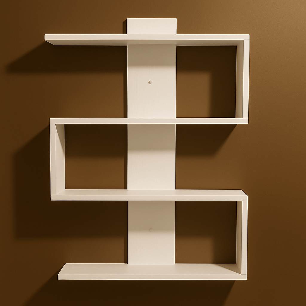 Modern White Zigzag Wooden Wall Shelf – Stylish Floating Storage Rack for Living Room, Bedroom & Office | MiniWoodCraft - Mini Wood Craft
