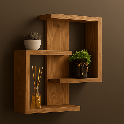 Modern Floating Wall Shelf – Minimalist Geometric Wooden Display for Living Room, Bedroom, Entryway – Black, White, Brown - Mini Wood Craft