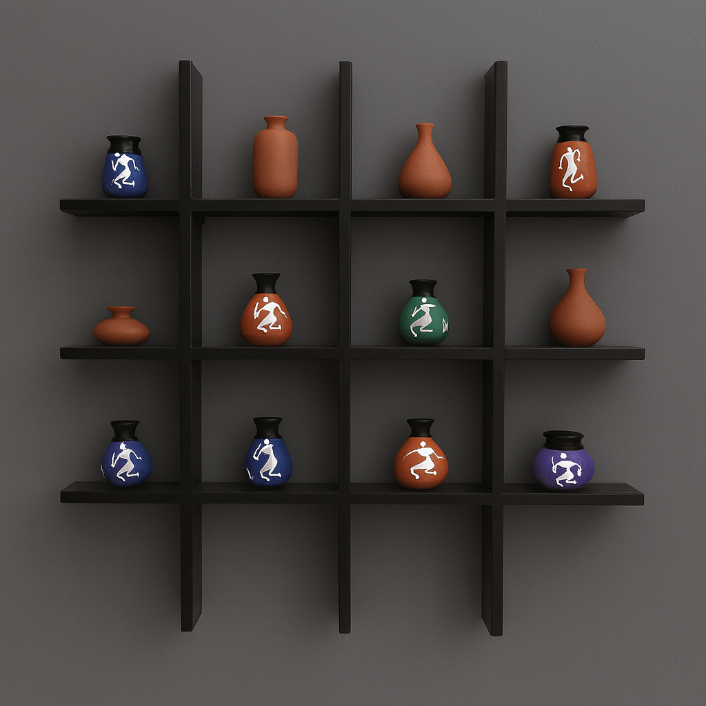 9 - Cube Grid Wall Shelf | Laminated MDF Display Rack – White, Black & Brown - Mini Wood Craft