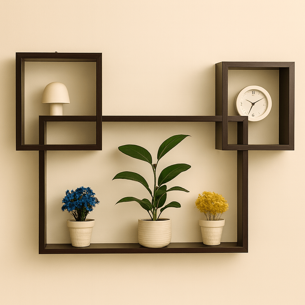 3 - Cube Geometric Wall Shelf | Laminated MDF Floating Display Rack for Plants & Decor - Mini Wood Craft