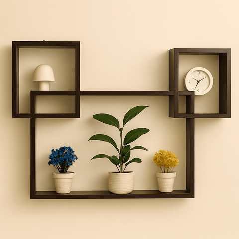 3 - Cube Geometric Wall Shelf | Laminated MDF Floating Display Rack for Plants & Decor - Mini Wood Craft