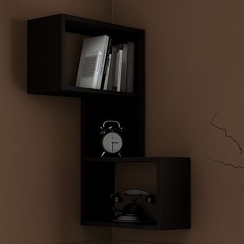 Modern Wooden Corner Wall Shelf – Premium Display Rack for Home & Office | Available in Brown, Beige, Black & White | Space - Saving Storage Shelf - Mini Wood Craft