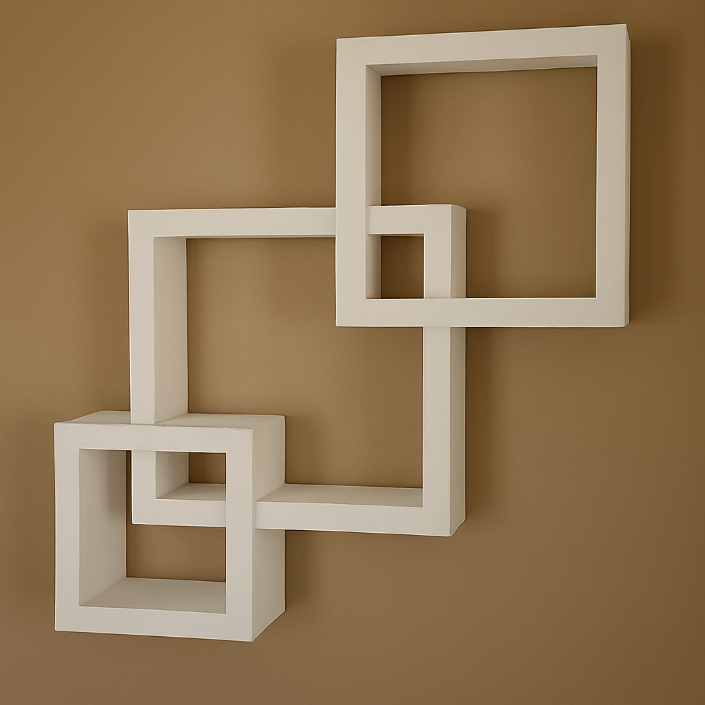 Modern Geometric Wall Shelf – Beige Floating Shelf for Home Decor & Interior Design | Wooden Wall Mounted Storage Rack - Mini Wood Craft