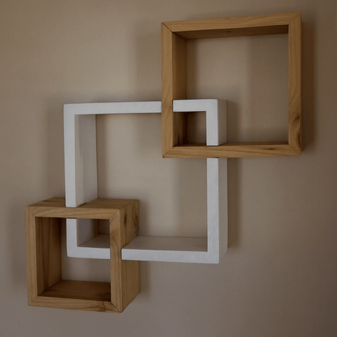 Modern Geometric Wall Shelf – Beige Floating Shelf for Home Decor & Interior Design | Wooden Wall Mounted Storage Rack - Mini Wood Craft