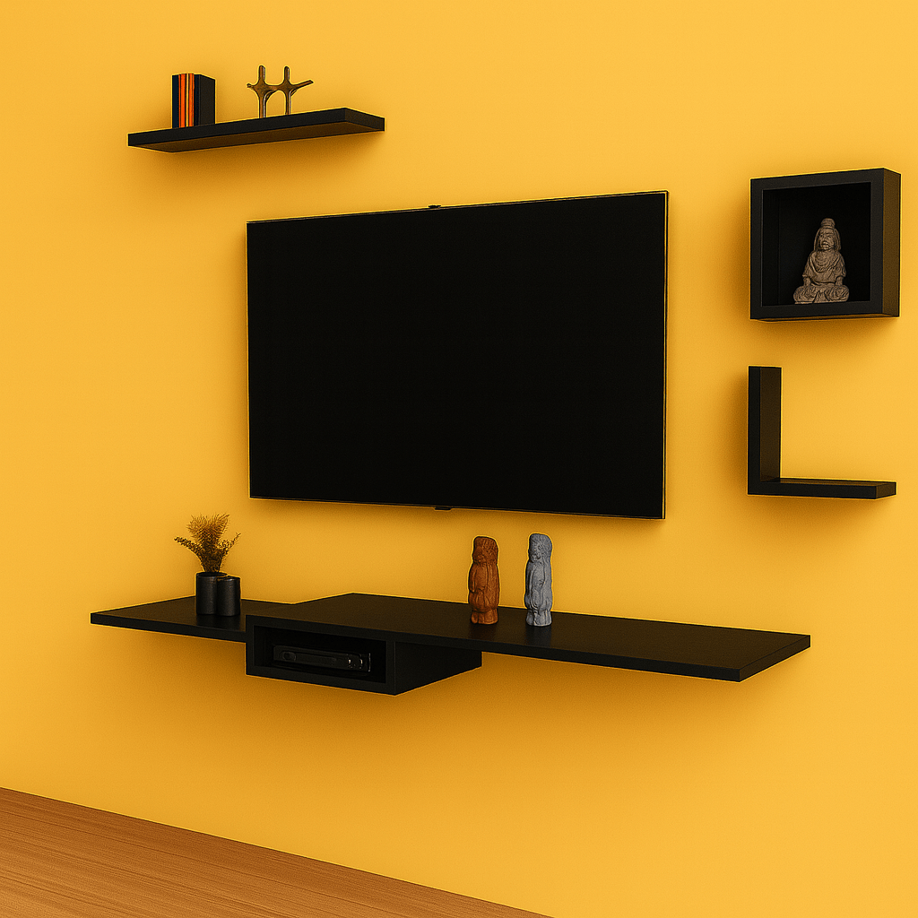 Modern Floating TV Console Shelf | Laminated MDF Wall - Mounted Media Rack – White, Black & Brown - Mini Wood Craft