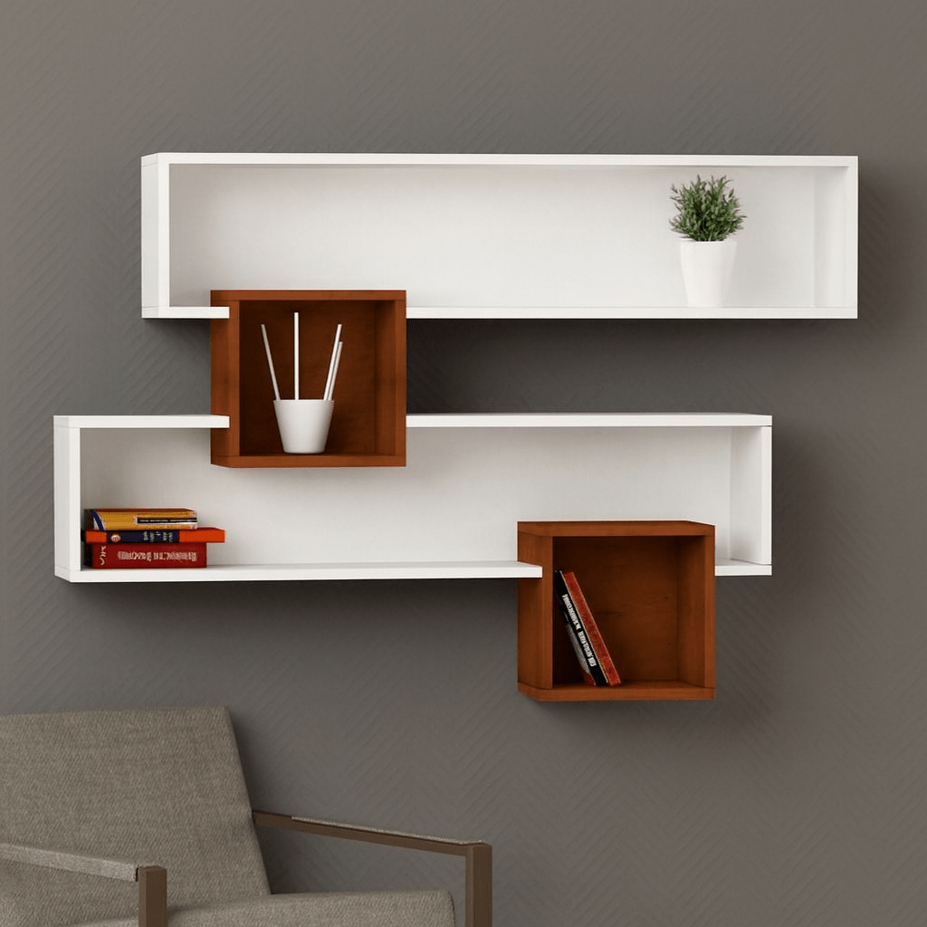 Premium Wooden Wall Shelf – Modern Brown & Skin Color Floating Rack | Space - Saving Home Décor Shelf - Mini Wood Craft