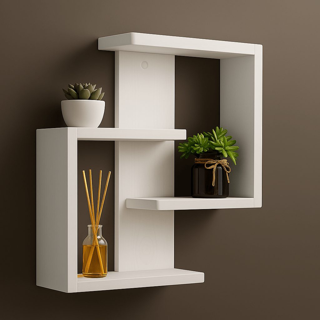 Modern Floating Wall Shelf – Minimalist Geometric Wooden Display for Living Room, Bedroom, Entryway – Black, White, Brown - Mini Wood Craft