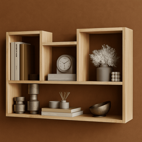 Modern Wall Mounted Wooden Shelf for Home Décor | Floating Display Rack for Living Room, Bedroom & Office – Available in White, Black, Brown & Beige - Mini Wood Craft