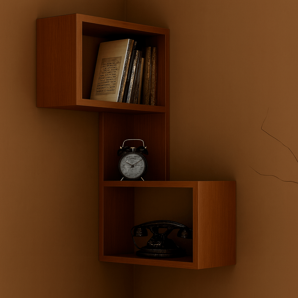 Modern Wooden Corner Wall Shelf – Premium Display Rack for Home & Office | Available in Brown, Beige, Black & White | Space - Saving Storage Shelf - Mini Wood Craft