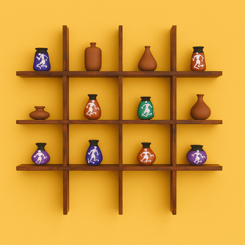 9 - Cube Grid Wall Shelf | Laminated MDF Display Rack – White, Black & Brown - Mini Wood Craft