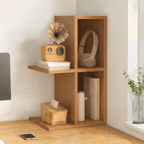 Modern Desk Organizer Shelf – Multi - Layer Tabletop Storage Rack for Books, Office Accessories & Home Décor | Space - Saving Stylish Desktop Shelf - Mini Wood Craft