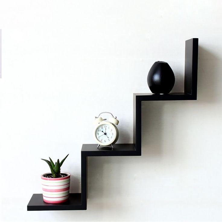 2 - Piece Zigzag Wall Shelf | Laminated MDF Floating Display Rack – White, Black & Brown - Mini Wood Craft