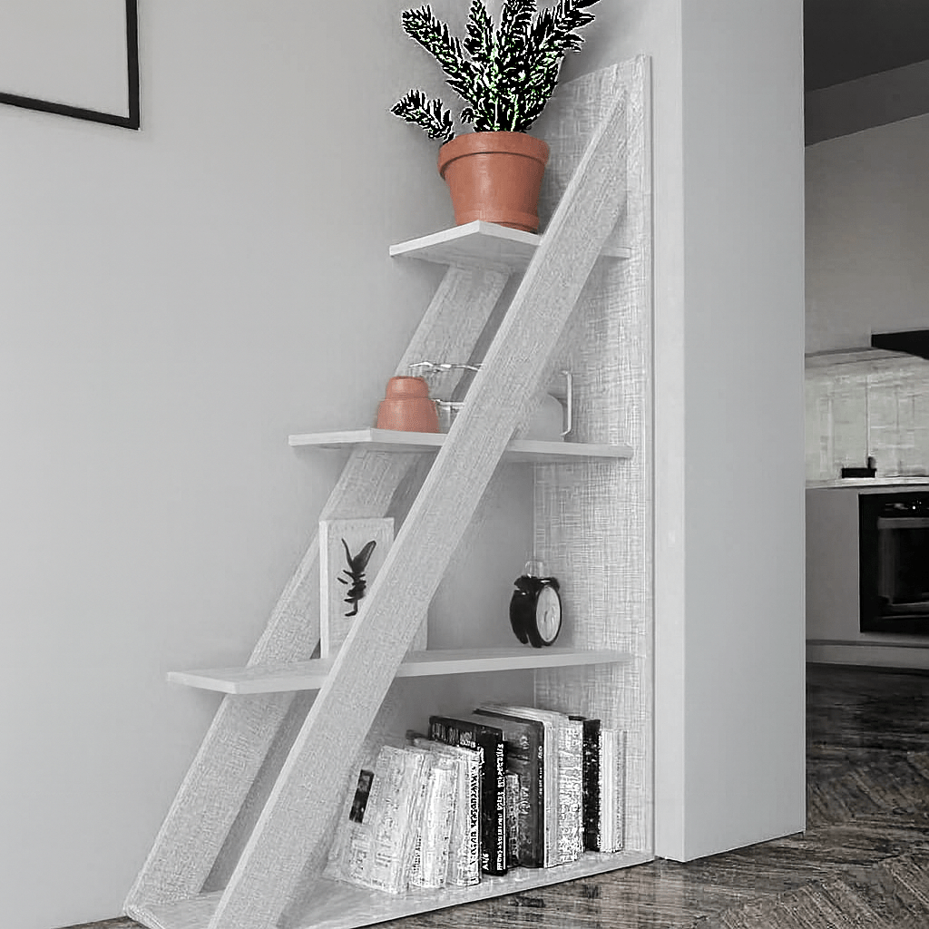 Modern Wooden Ladder Shelf – Space - Saving Corner Bookcase | Decorative Multi - Tier Storage Rack for Home & Office - Mini Wood Craft